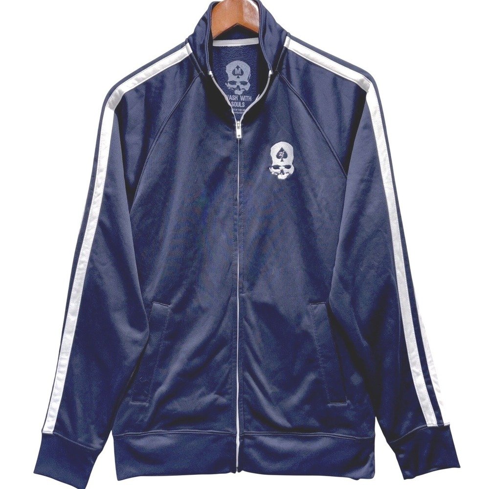 Zero Foxtrot Wash With Souls Track Jacket Navy Blue Skull Spade Mens Medium